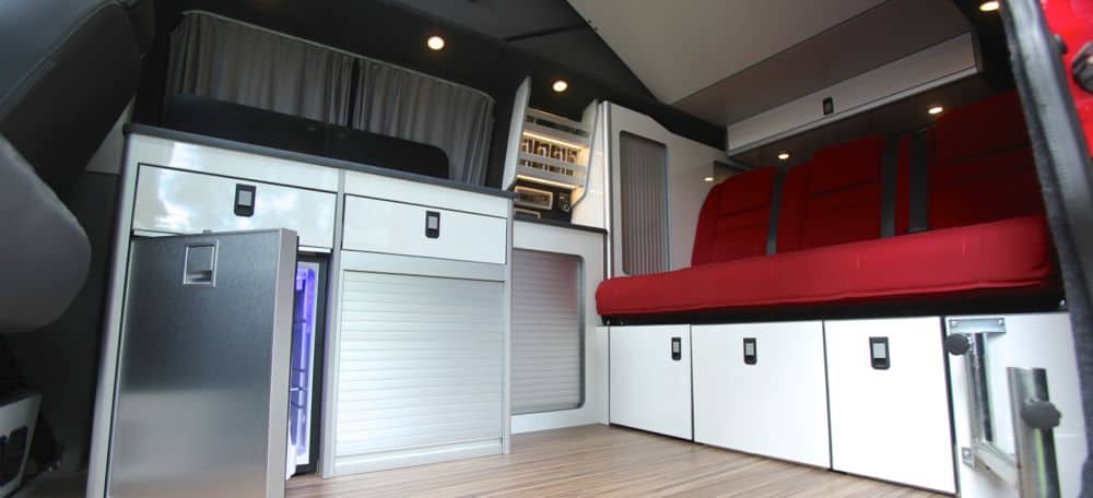 3 seat gloss white campervan kitchen units