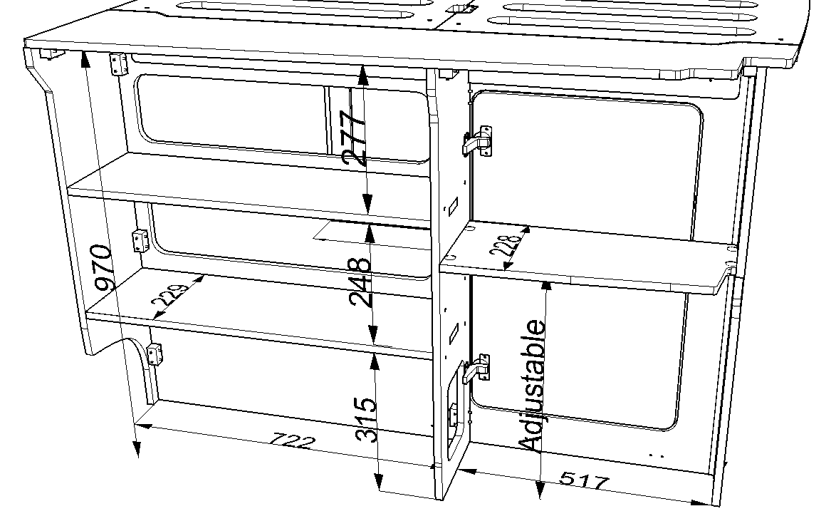 REAR BED UNIT -B- VW Crafter - 2017 MWB 4x4 ONWARDS Dimensions