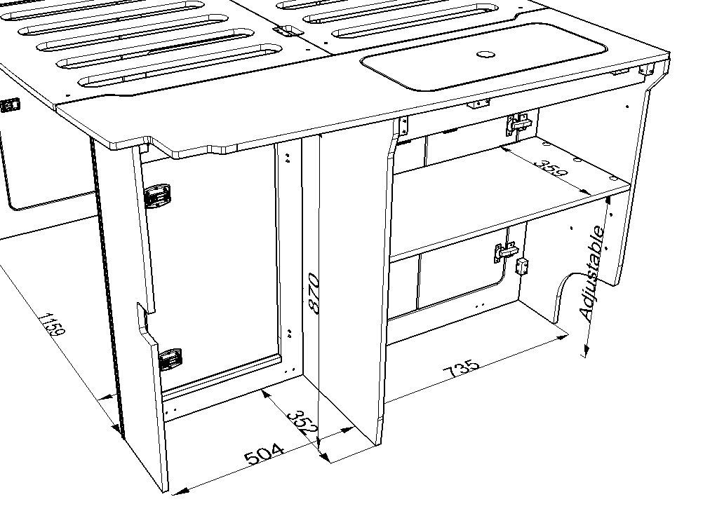 REAR BED UNIT -B- VW Crafter - 2017 MWB 4x4 ONWARDS Dimensions