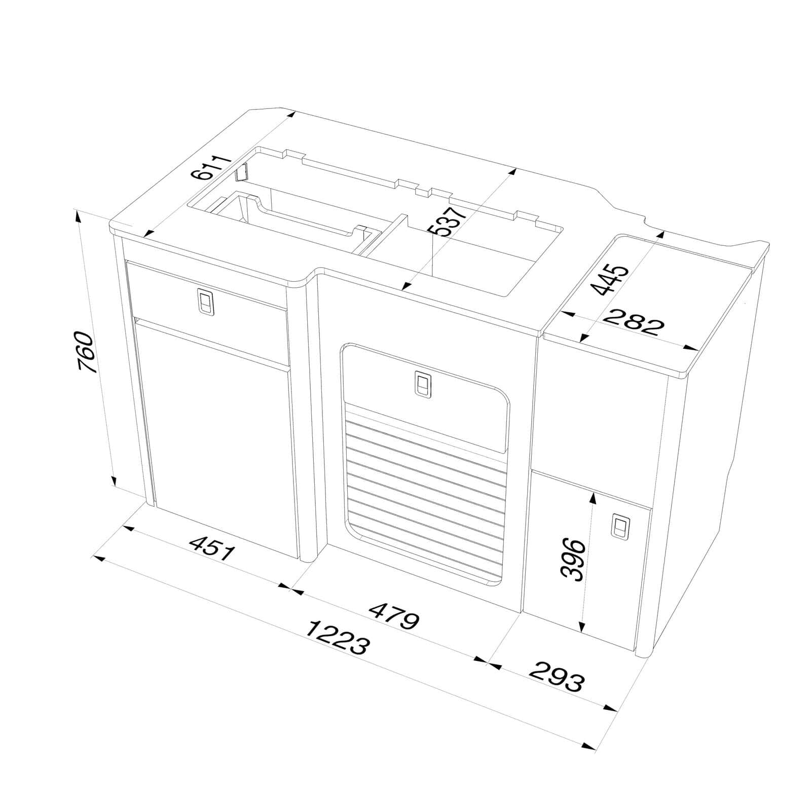 T7 LWB u shape kitchen pod